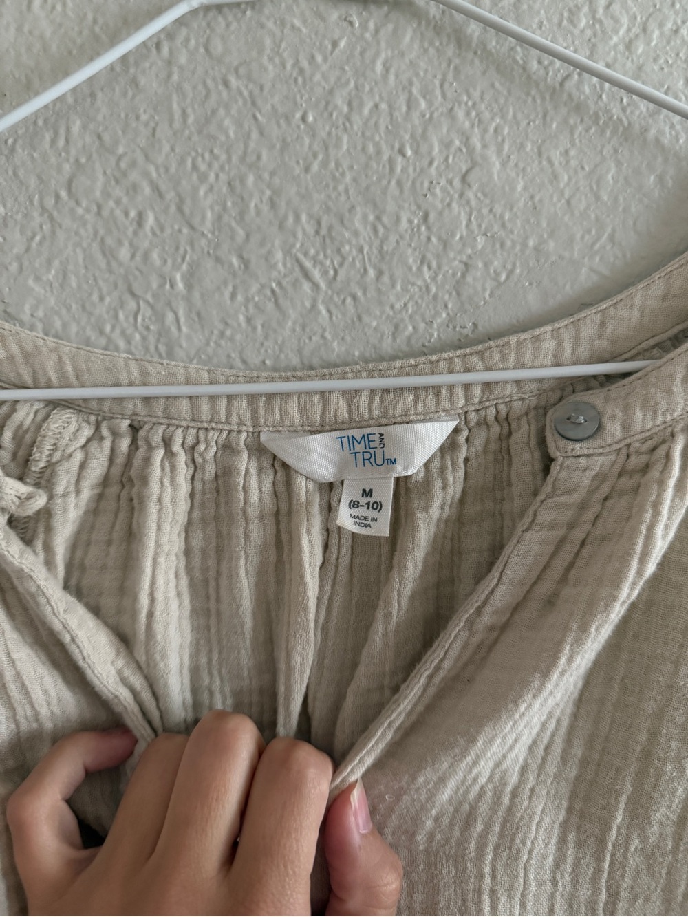Beige Cotton Gauzy Short Sleeve Blouse size M - Picture 3 of 7